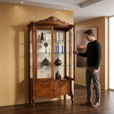 Meubels Klassieke vitrine Antieke stijl Barok Rococo Glazen vitrine Woonkamer Hout