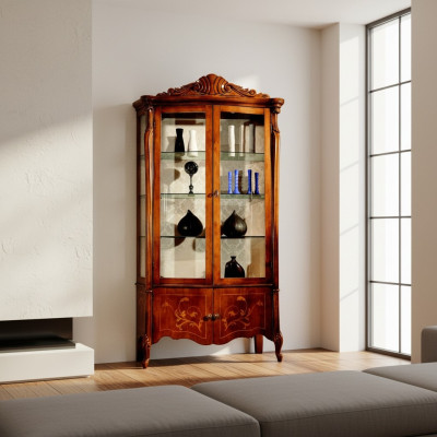 Meubels Klassieke vitrine Antieke stijl Barok Rococo Glazen vitrine Woonkamer Hout