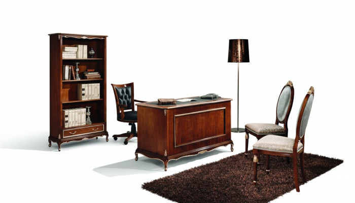 Houten luxemeubelen Klassieke boekenkast in barokstijl met 1 lade en planken.