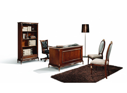 Houten luxemeubelen Klassieke boekenkast in barokstijl met 1 lade en planken.