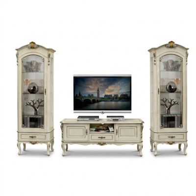 Woonkamerkast Woonkamer 3-dlg AV-tv 2x Vitrine Ontwerp Italiaanse meubelen Barokstijl  Woonkamerkast Woonkamer 3-delig AV-tv 2x Vitrine Ontwerp Italiaanse meubelen Barokstijl
