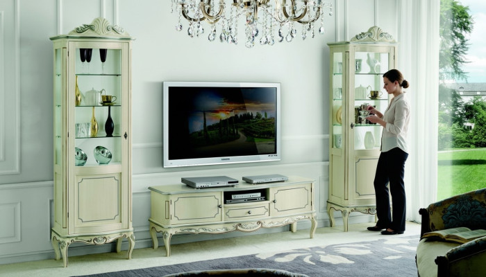 Luxe woonwand 3-delig rtv 2x vitrine Design Italiaanse meubels woonkamer barokstijl.