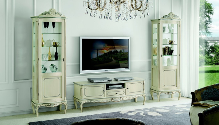 Luxe woonwand 3-delig rtv 2x vitrine Design Italiaanse meubels woonkamer barokstijl.