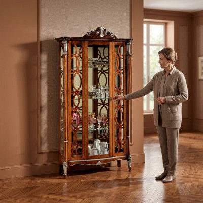 Italiaanse meubels Luxe Ontwerp Hout Klassieke Barok Wandkast Glazen kasten