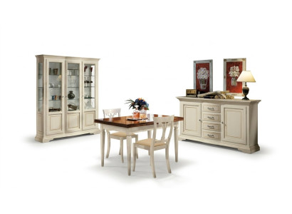 Ontwerp Eetkamer Set Garnituur 5-delig Hout Meubelen Commode 2x Stoel Tafel Vitrine Nieuw