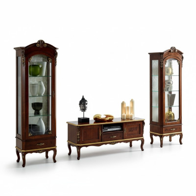 Woonkamer wandkast vitrine tv dressoir echt houten kasten Italiaanse meubels Woonkamer wandkast vitrine televisiekast dressoir echt houten kasten Italiaanse meubels