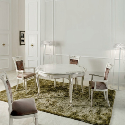 Italiaanse meubelen Eettafel 4x stoelen Houten tafel Eethoek Klassiek design