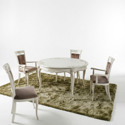 Italiaanse meubelen Eettafel 4x stoelen Houten tafel Eethoek Klassiek design