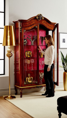 Vitrine Houten Kast Glazen Kasten Italiaanse Stijl Meubels Dressoir Plank Barok