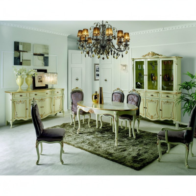 Eettafel 5x Stoelen Vitrine Ladekast Complete Eetkamer Set 8-delig Meubels Nieuw