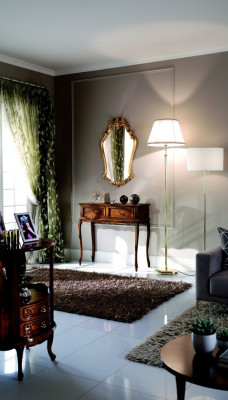 Luxe houten Italiaanse meubelset van 2 stuks in barokstijl met console tafel en nieuwe spiegel.