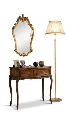 Luxe houten Italiaanse meubelset van 2 stuks in barokstijl met console tafel en nieuwe spiegel.