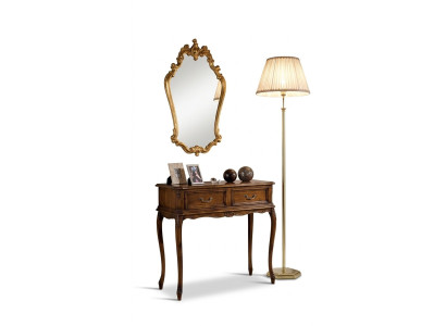 Luxe houten Italiaanse meubelset van 2 stuks in barokstijl met console tafel en nieuwe spiegel.