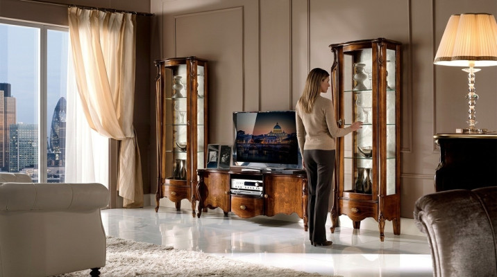 Luxe woonwand 3-delige rtv met 2x vitrineontwerp Italiaanse meubels Barok stijl Nieuw