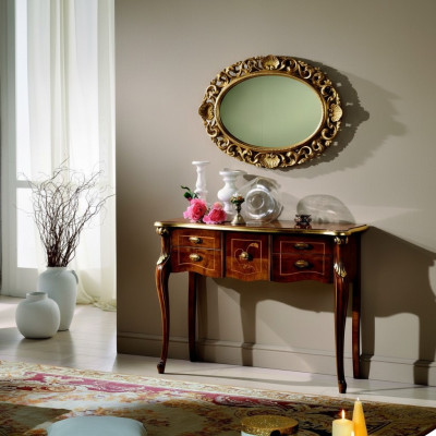 Hout Italiaanse meubels Stijl Barok Luxe Console Tafel Spiegel Dressoir 2-delig Set Nieuw