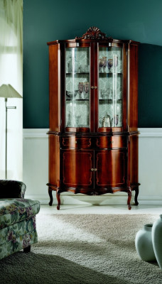 Italiaans luxueus houten design meubels barokstijl kast vitrine bruin woonkamer nieuw