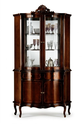 Italiaans luxueus houten design meubels barokstijl kast vitrine bruin woonkamer nieuw