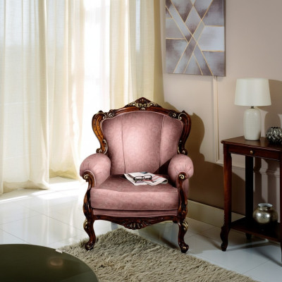 Stuur Designer luxe barok roze fauteuil Italiaanse houten woonkamermeubels nieuw.