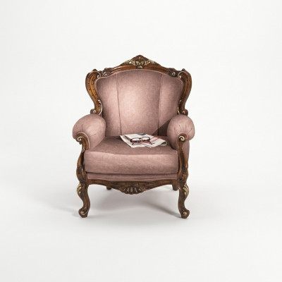 Stuur Designer luxe barok roze fauteuil Italiaanse houten woonkamermeubels nieuw.