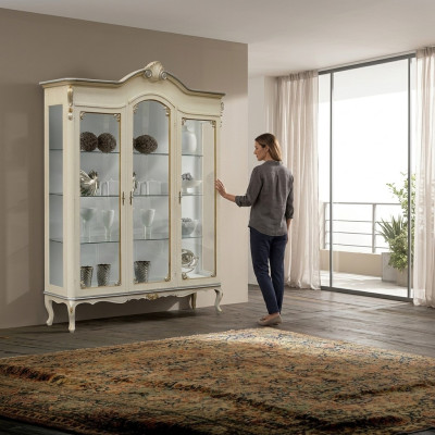 Ontwerp Italiaanse luxe houten meubels barok kast vitrinekast wit woonkamer xxl nieuw.