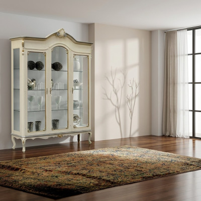 Ontwerp Italiaanse luxe houten meubels barok kast vitrinekast wit woonkamer xxl nieuw.