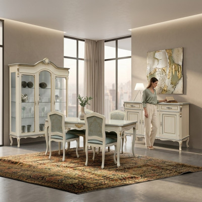 Luxe eetkamer set garnituur 5-delig wit hout meubels 4x stoel tafel stijl barok nieuw.