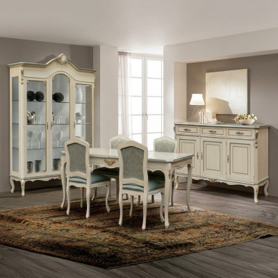 Luxe eetkamer set garnituur 5-delig wit hout meubels 4x stoel tafel stijl barok nieuw.