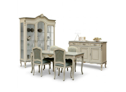 Luxe eetkamer set garnituur 5-delig wit hout meubels 4x stoel tafel stijl barok nieuw.
