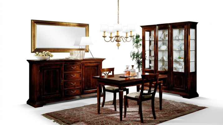 Eettafel 2 stoelen vitrine ladekast spiegel volledige eetkamerset 6-delig nieuw