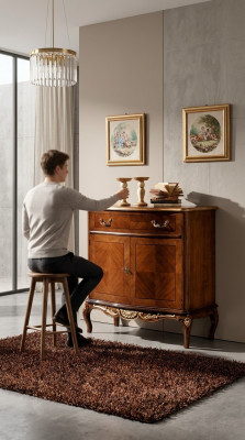 Italiaans houten meubel dressoir kast met 2 deuren en 1 lade