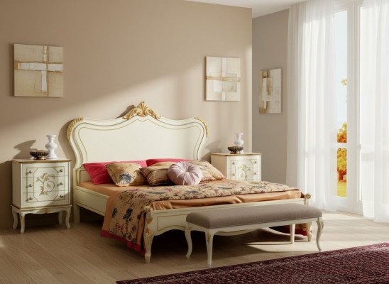 Luxe bed 160x195cm met houten hoofdeinde en 2 nachtkastjes Italiaanse meubels Nieuw
