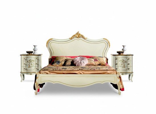 Luxe bed 160x195cm met houten hoofdeinde en 2 nachtkastjes Italiaanse meubels Nieuw