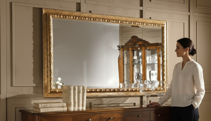 Gouden spiegelontwerp luxe xxl wandspiegel houten frame barokstijl Italië nieuw
