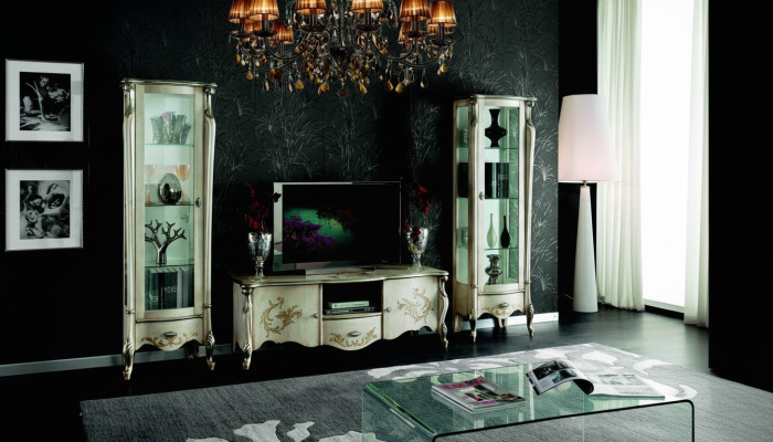 Stuur set meubilair 3-dlg RTV met 2x vitrine Italiaanse meubels klassieke stijl.