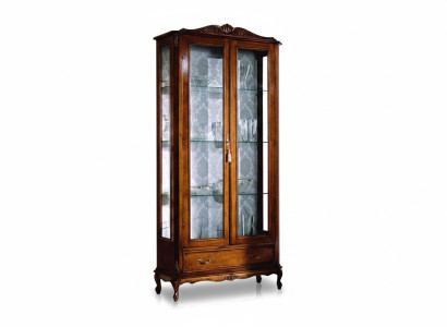 Ontwerper luxe houten vitrine bruin 2 glazen deuren 1 lade Italiaanse meubels.