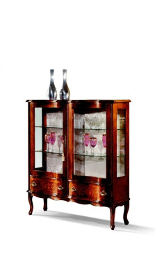 Ontwerper Luxe Houten Vitrinekast Bruin 2 Glazen Deuren 2 Laden Italiaanse Meubelen