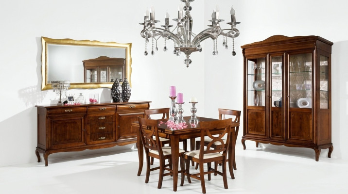 Eettafel 4 stoelen vitrine ladekast spiegel complete eetkamerset 8-delige nieuw