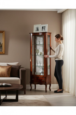 Luxe houten vitrine Bruine kast Glazen deuren Designdressoir Italiaanse meubels