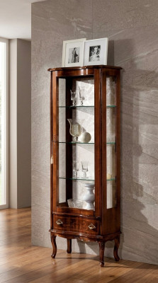 Luxe houten vitrine Bruine kast Glazen deuren Designdressoir Italiaanse meubels