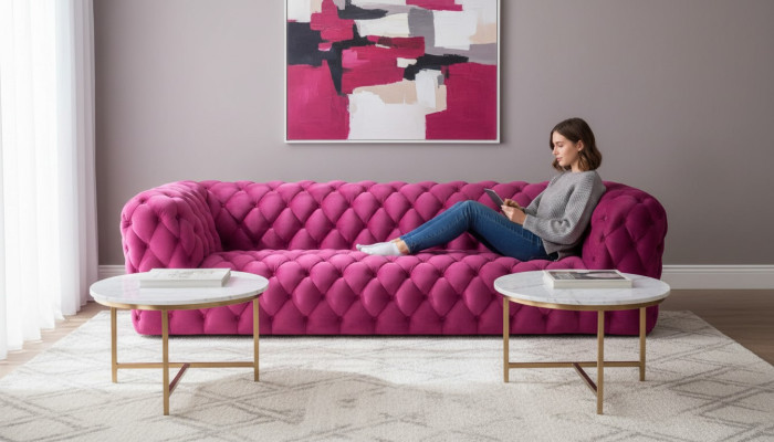 Pinke Xxl Grote Bank Chesterfield Bank Bekleding Stof Banken Vierzitter 250cm nieuw
