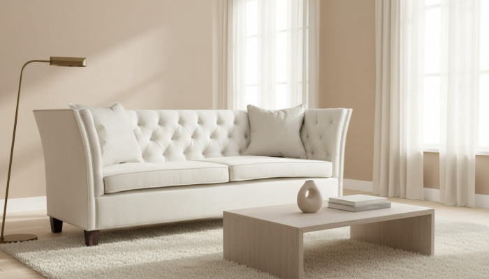 Bank Beige Chesterfield Driezits Gewatteerde Meubels Hotel Praktijk Woonkamer