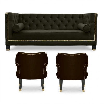 Chesterfield Fauteuil Zwarte xxl Big Textiel Stof Bank Meubelen Bekleding Set