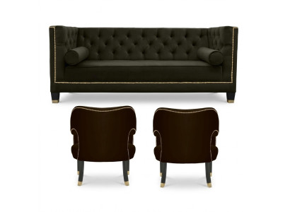 Chesterfield Fauteuil Zwarte xxl Big Textiel Stof Bank Meubelen Bekleding Set