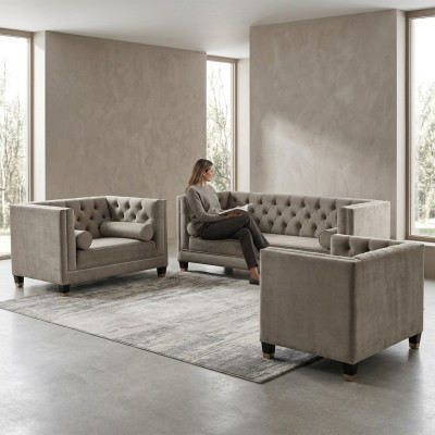 Beigekleurige Chesterfield-zithoek Luxe meubels Stoffen bekleding Nieuw voor de woonkamer
