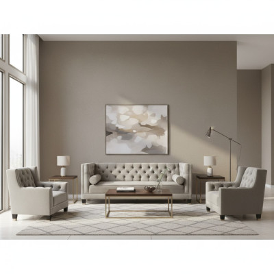 Beigekleurige Chesterfield-zithoek Luxe meubels Stoffen bekleding Nieuw voor de woonkamer