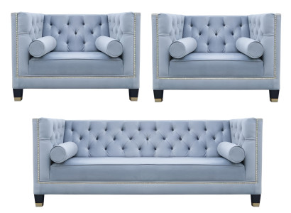 Blauwe Chesterfield bankstel Creatief meubilair Textielstof Woonkamer Nieuw