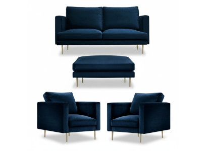 Bank Groep zitstoel Poef Meubels Textiel Stof Blauw Tweezits Woonkamer nieuw