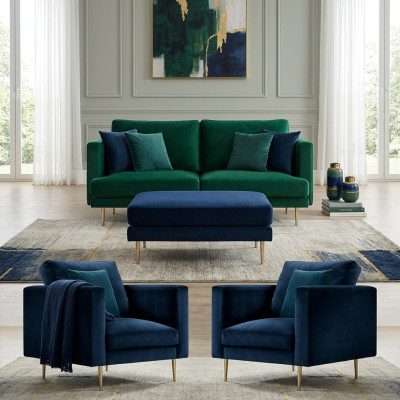 Sofagroep Groen Poef Fauteuil Woonkamer Meubel Textiel Stof Banken Nieuw