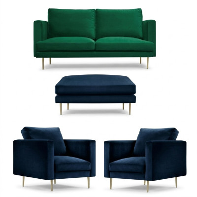 Sofagroep Groen Poef Fauteuil Woonkamer Meubel Textiel Stof Banken Nieuw
