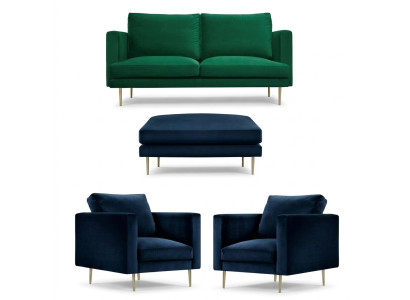 Sofagroep Groen Poef Fauteuil Woonkamer Meubel Textiel Stof Banken Nieuw